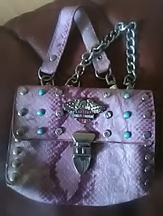 Harley-Davidson Handbags - Harley-Davidson Purple Snake Studded Mini Satchel with Turquoise Accents 5x4